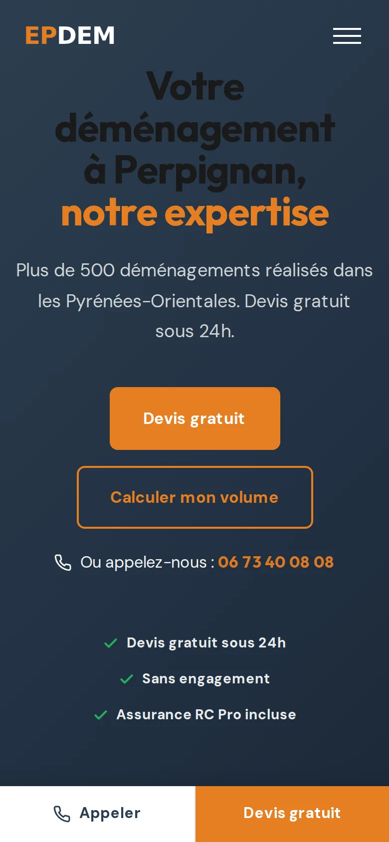 Le site de EPDEM sur un téléphone, capture du 25.09.2026.