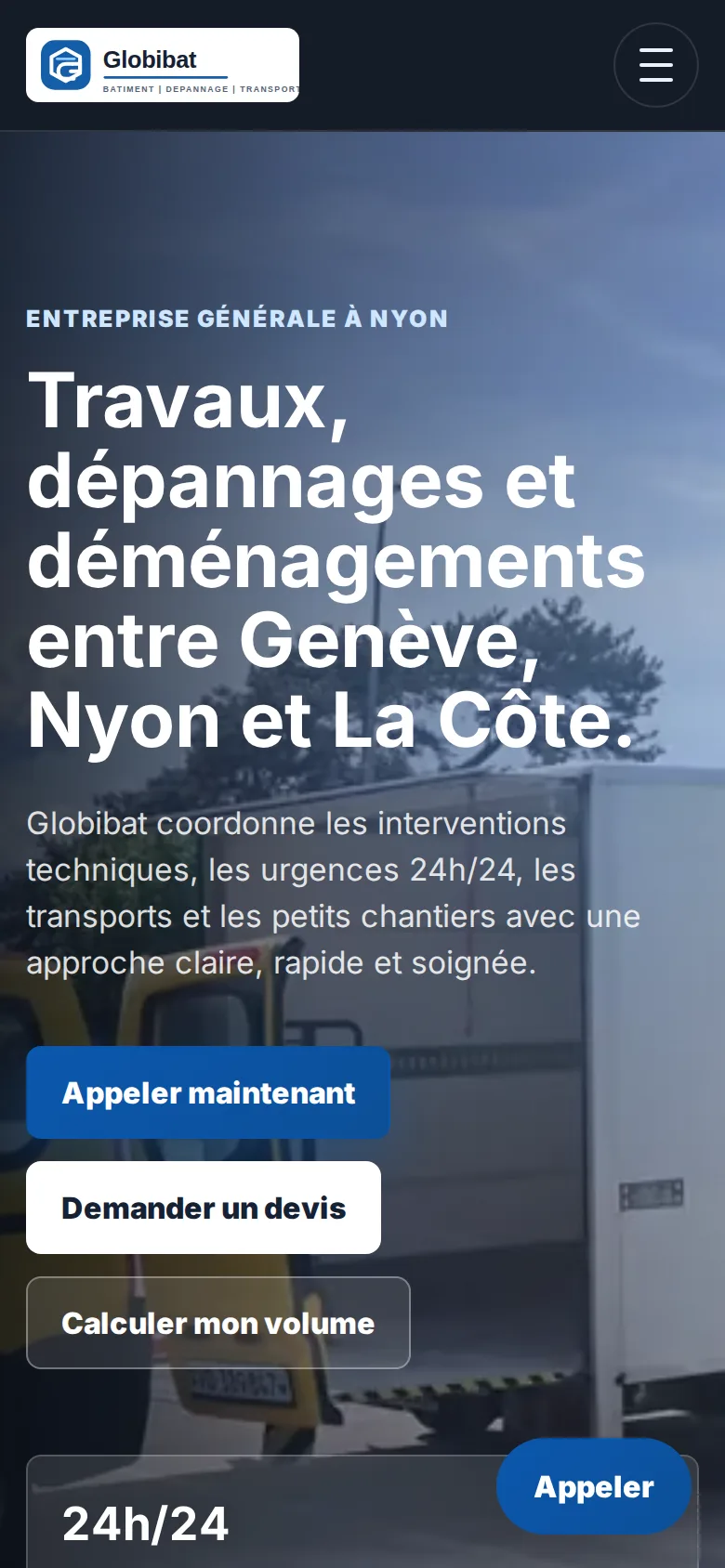 Le site de Globibat sur un téléphone, capture du 25.09.2026.